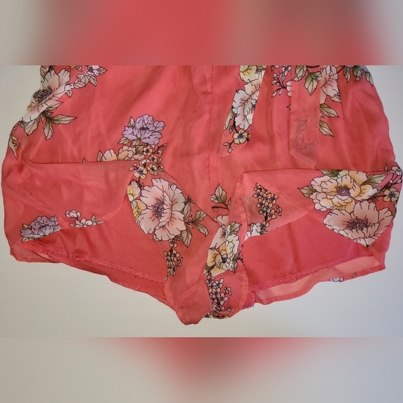 Bailey Blue pink floral print wrap v neck romper with bow keyhole back - Picture 7 of 14